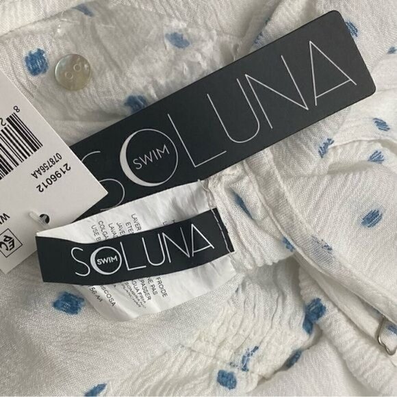 NEW Soluna White Maxi Dress Blue Textured Dots Size M - Picture 7 of 8